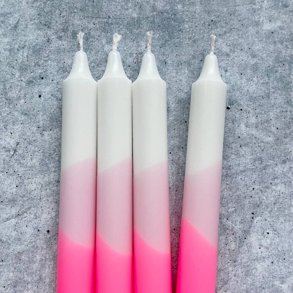 Dip Dye Kerzen | neonpink-rosa-weiß | 4er Set