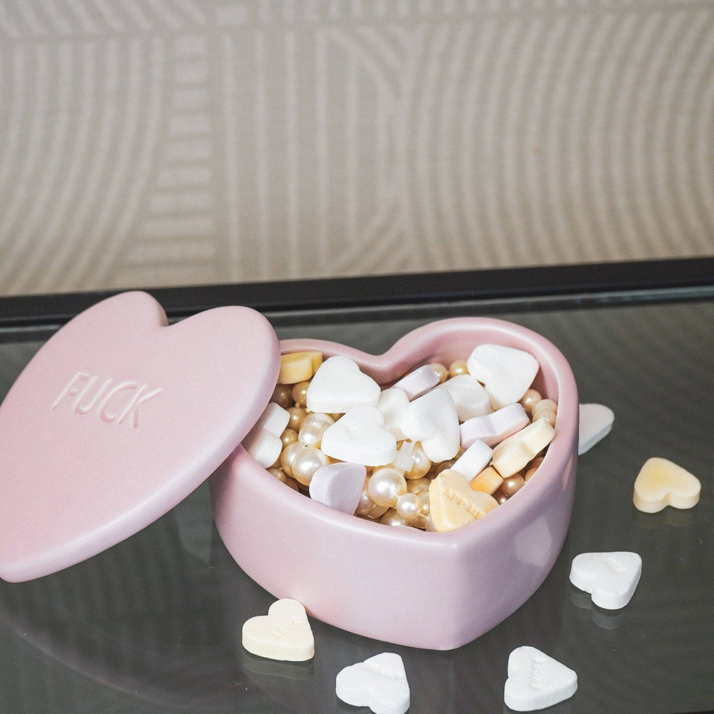 Dekoglas »Candy Heart 'FUCK'« Hellrosa, 12 x 11,5 x 6 cm