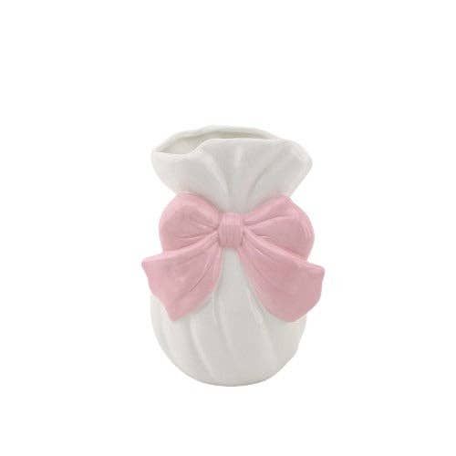Vase - Schleife - Dolomit - Weiß/ Rosa - 11x10x16cm