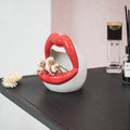 Keramiktopf mit rotem und weißem Lippenmotiv, 11x10x12 cm