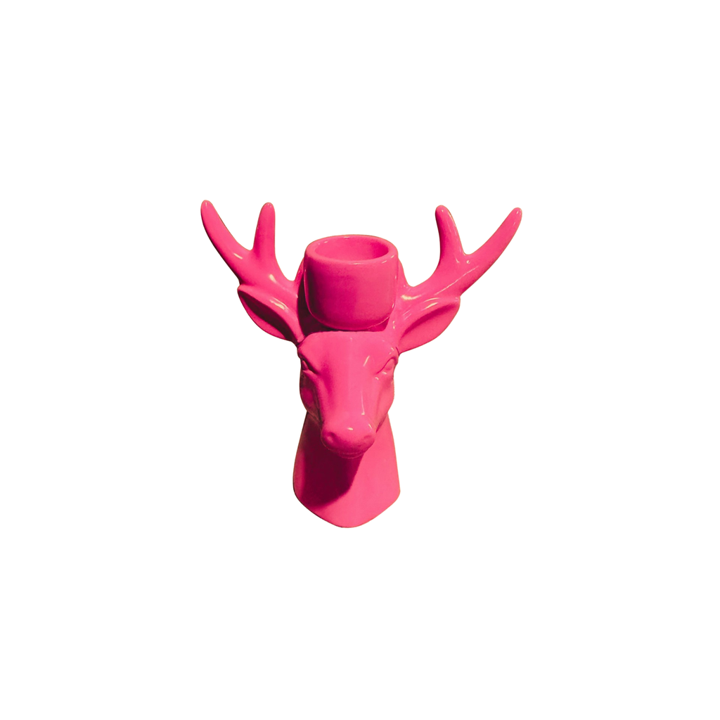 Kerzenhalter Rentier aus Keramik in Neonpink – 11 x 6 x 11 cm