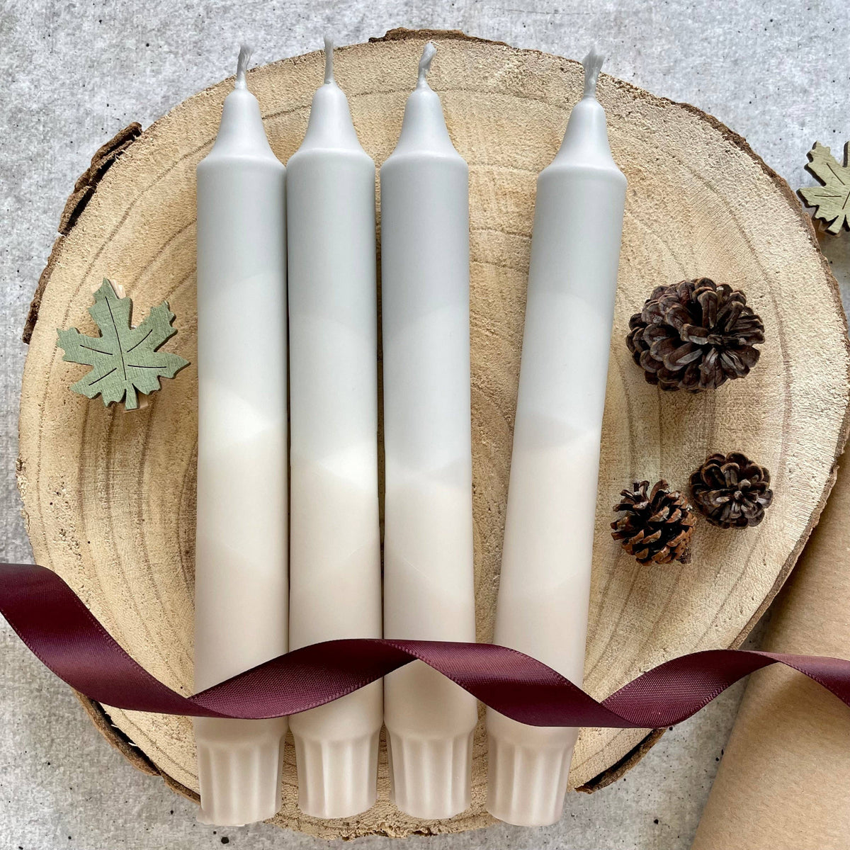Dip Dye Kerzen | beige-grau | 4er Set