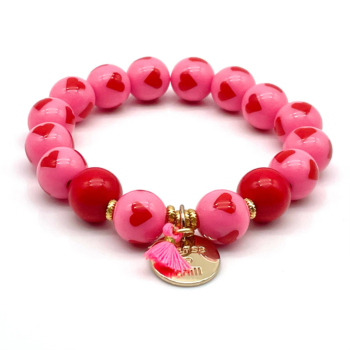 Armband SWEET CANDY HEART WOOD elastisches Perlenarmband