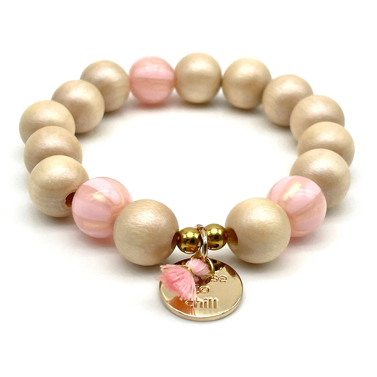 Armband SWEET CANDY HEART WOOD elastisches Perlenarmband