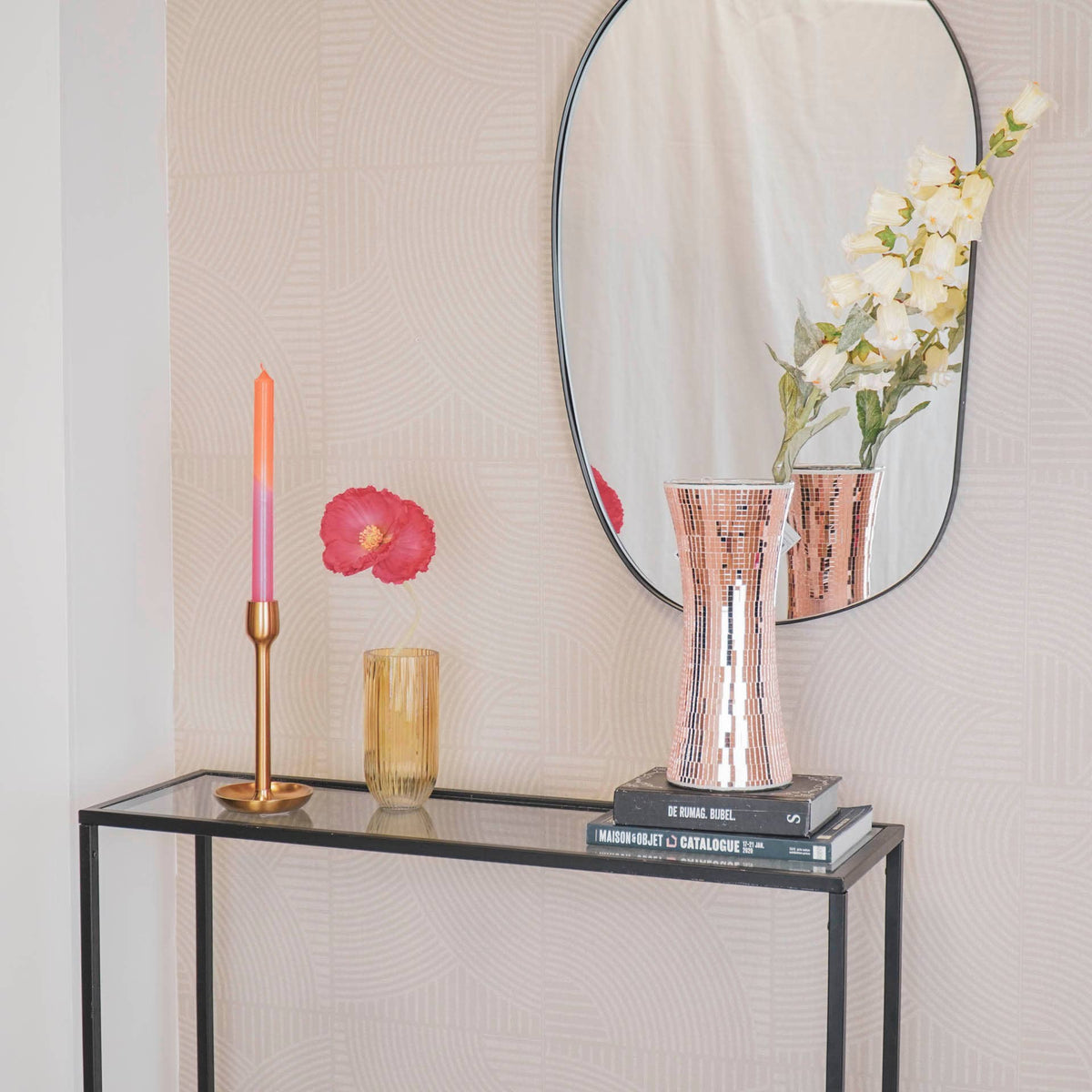 Vase - Disco - Glas - Roségold - 12,5x12,5x30cm
