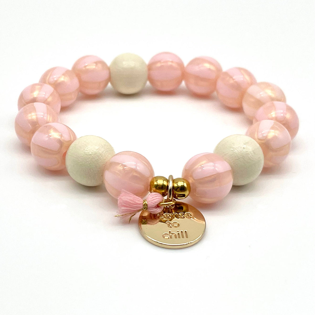 Armband SWEET CANDY STRIPE WOOD elastisches Perlenarmband
